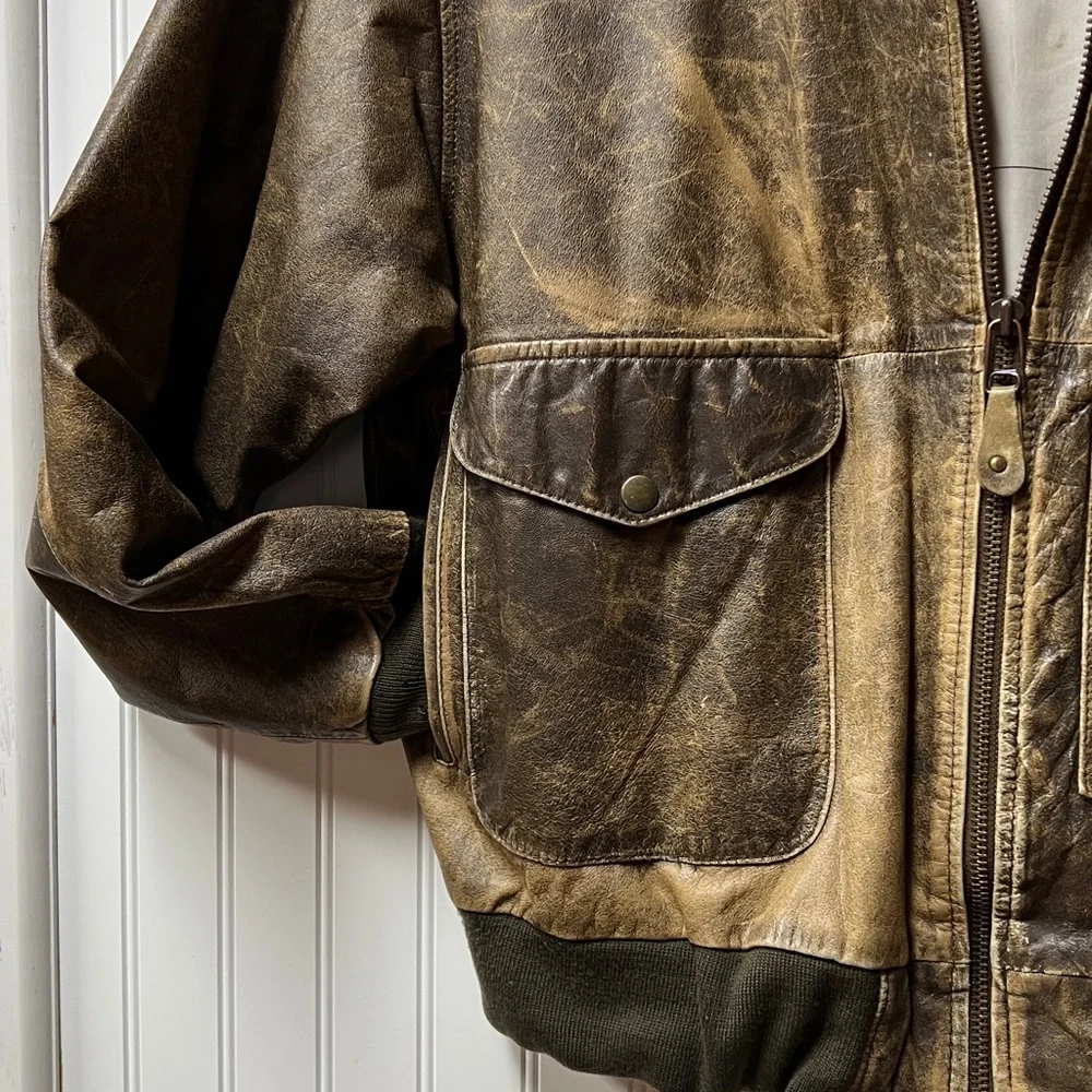80s Flightline Pilots Leather Bomber Jacket XL Vintage